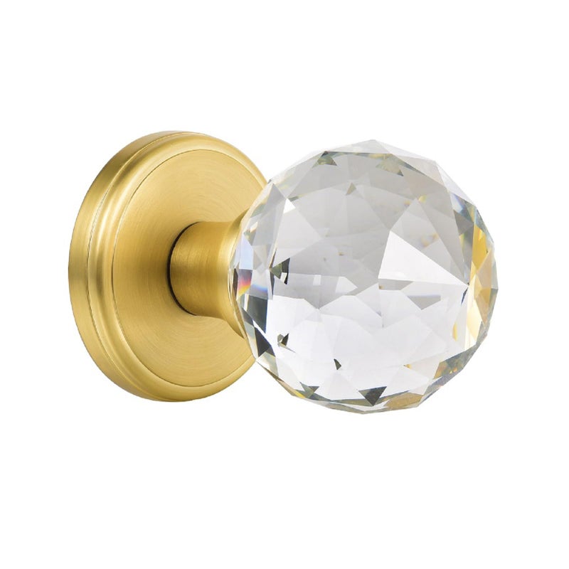 CLCTK Crystal Glass Door Knobs Interior, Round Door Knobs for Hall and Closet (Passage, Satin Brass) - Image 1